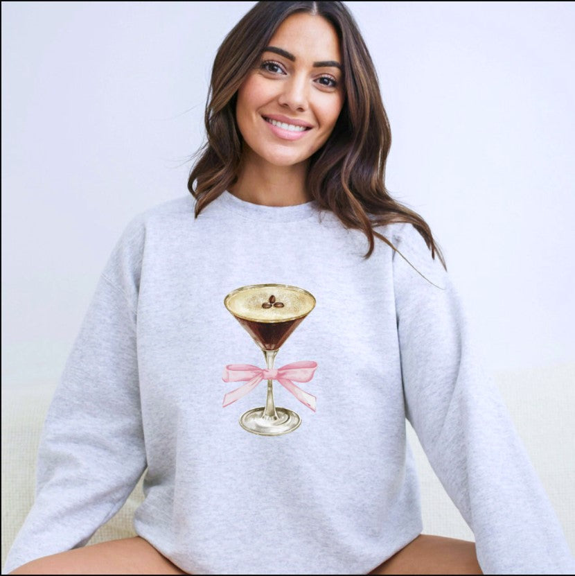 Espresso Martini Pink Bow Sweatshirt, Espresso Martini Crewneck Sweater, Gifts For The Martini Lover, Gift For Mom