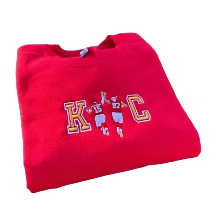 KC Chiefs Player Kelce & Mahomes Embroidered Unisex Sweatshirt,  Classic Cotton