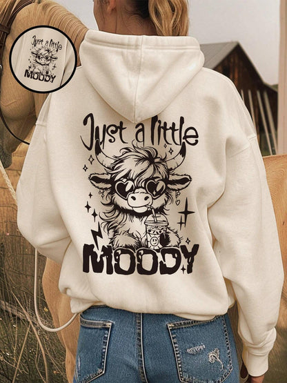 Women's Cartoon Highland Cow Print Drop Shoulder Hoodie