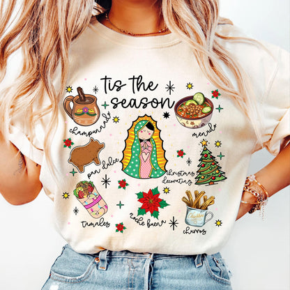 Tis The Season Mexican Shirt, Virgen De Guadalupe Feliz Navidad, Latina Xmas Gift, Unisex  Pullover Tee- Hiyatee