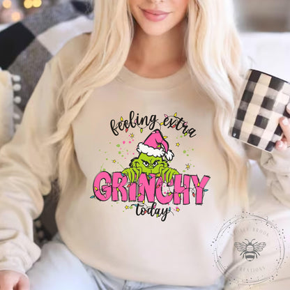 Feeling Extra Grinchy Today Sweatshirt, Retro Christmas Sweatshirt, Funny Christmas Shirt, Whoville University Sweatshirt, Green Monster Christmas Sweatshirt, Christmas Gift - Hiyatee