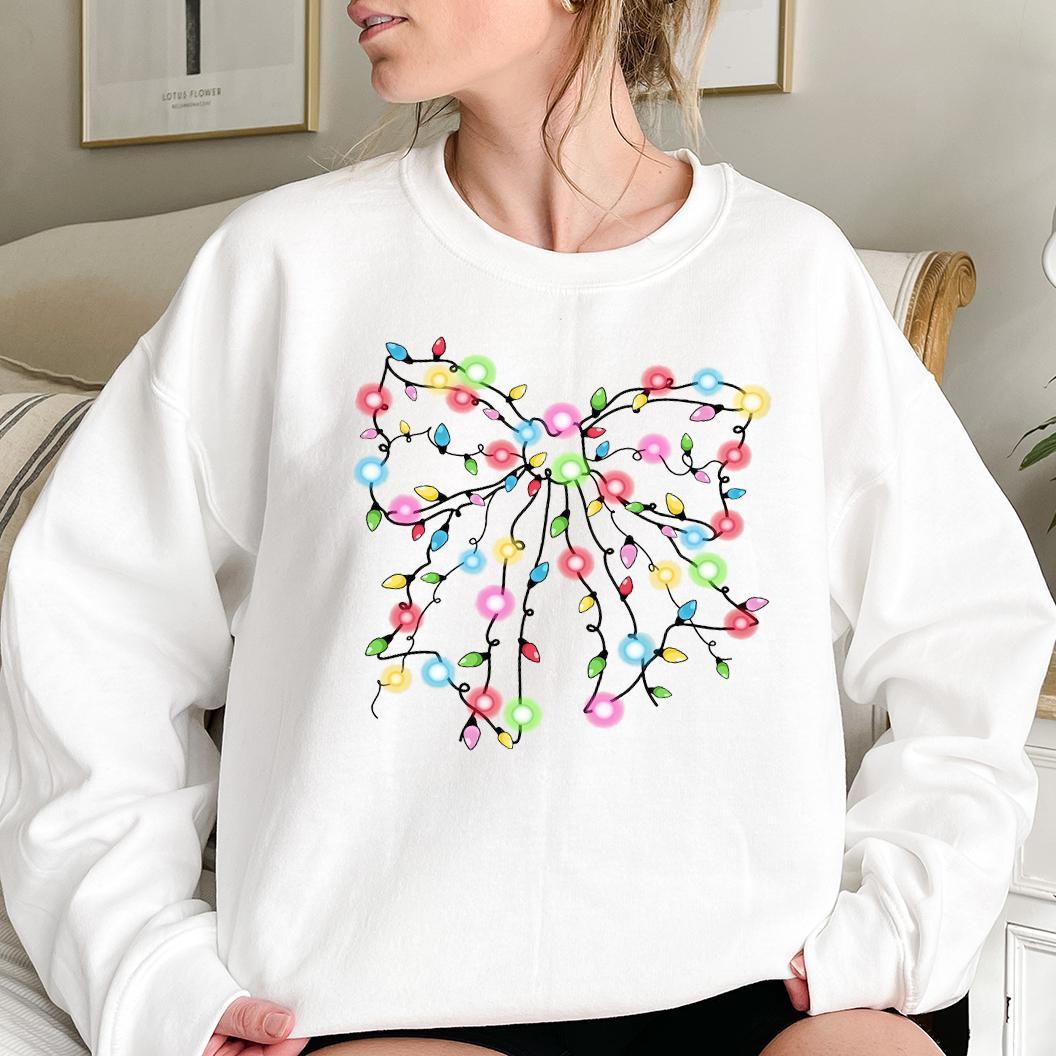 Christmas Lights Coquette Bow Sweatshirt, Christmas Shirt, Christmas Light Sweatshirt, Funny Christmas Sweatshirt - Hiyatee