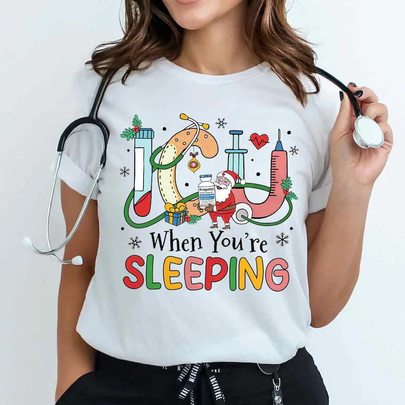 Christmas Nurse Shirt, ICU When You're Sleeping Shirt, ICU Nurse Shirt, Icu Christmas Shirt, Christmas Nurse Crew, Nurse Vibes Tee - Hiyatee